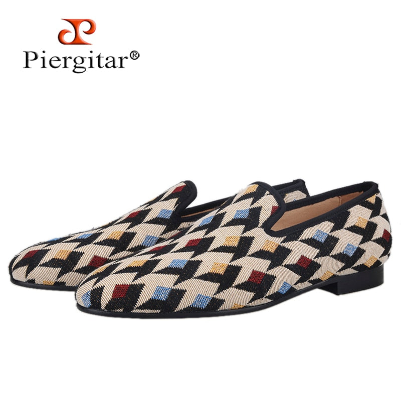 Multicolor Cotton Mens Loafers Banquet Handmade Moccasin Shoes