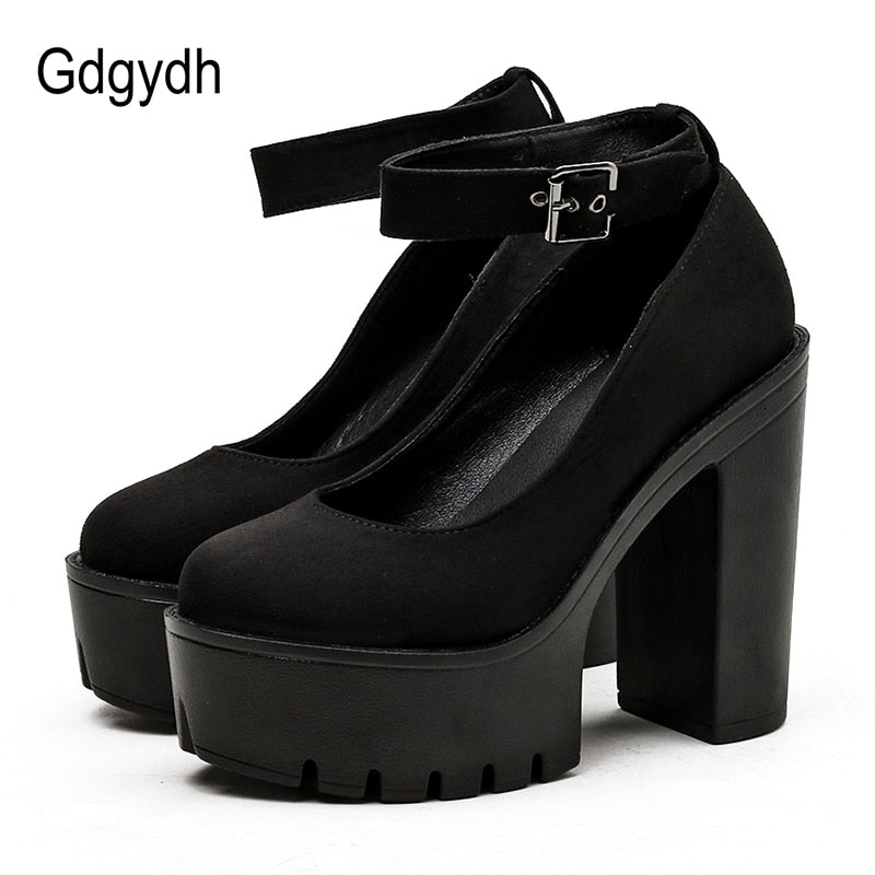 Chunky Block High Heel Platform Shoes Ankle Strap Buckle Pumps Gothic Punk Shoes For Model Nightclub