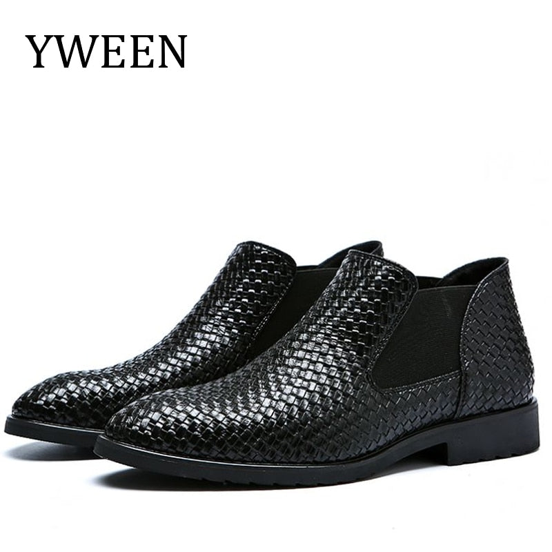 Men Chelsea Boots Classic Fashion Boots Men Hand Knit Shoes Tall Style Mens Shoes Big Size Shoes 38-48