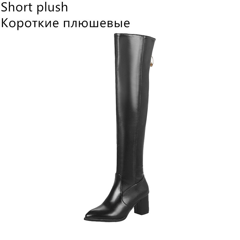 Women Over the Knee Boots Comfort Winter Leather Rivet Thick heel Boots Fashion Woman Shoes Thigh High Boots Plus size 33-48