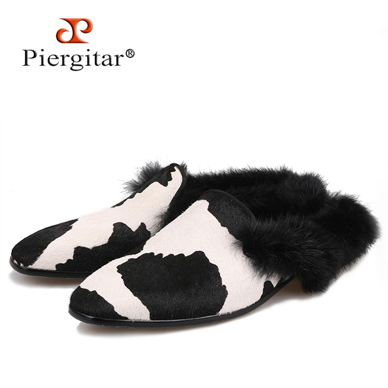 Horsehair slippers with Fur back designs dress slippers