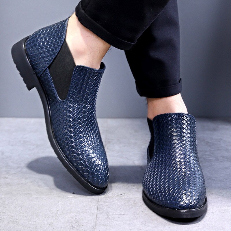 Men Chelsea Boots Classic Fashion Boots Men Hand Knit Shoes Tall Style Mens Shoes Big Size Shoes 38-48