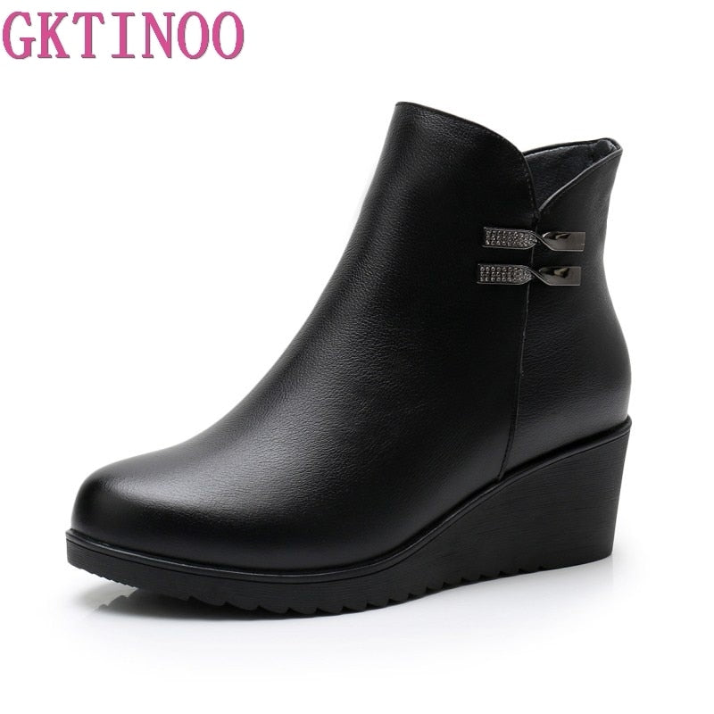 Genuine Leather Warm Winter Boots Shoes Women Ankle Boots Female Wedges Boots Women Boot Platform Shoes