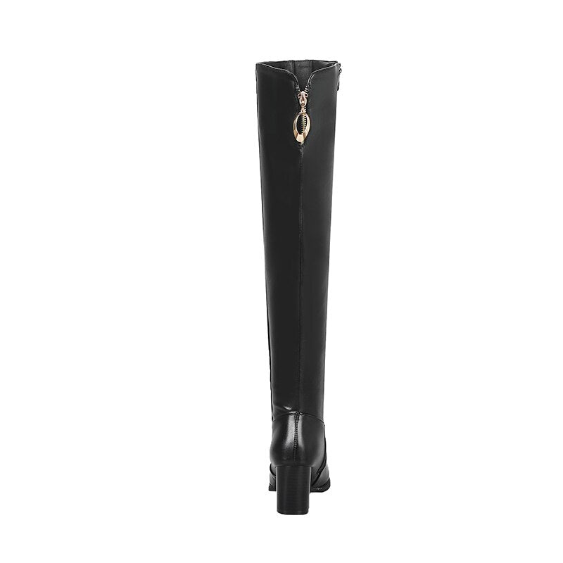 Women Over the Knee Boots Comfort Winter Leather Rivet Thick heel Boots Fashion Woman Shoes Thigh High Boots Plus size 33-48