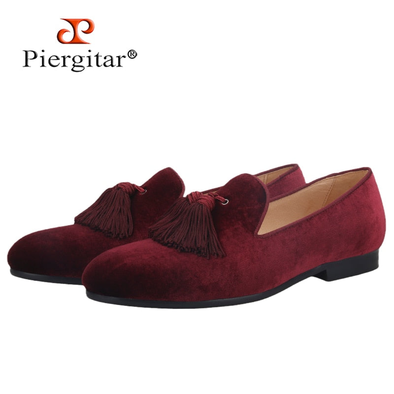 New dark red colors velvet loafers handmade slippers