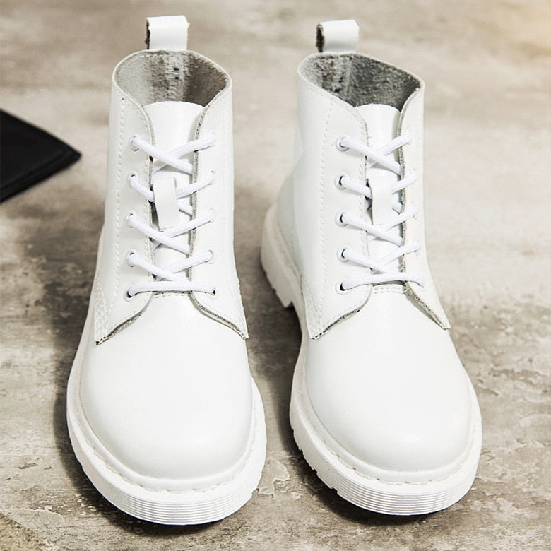 Genuine Leather Boots Women White Ankle Boots Motorcycle Boots Female Autumn Winter Shoes Woman Punk Botas Mujer 2021 Spring