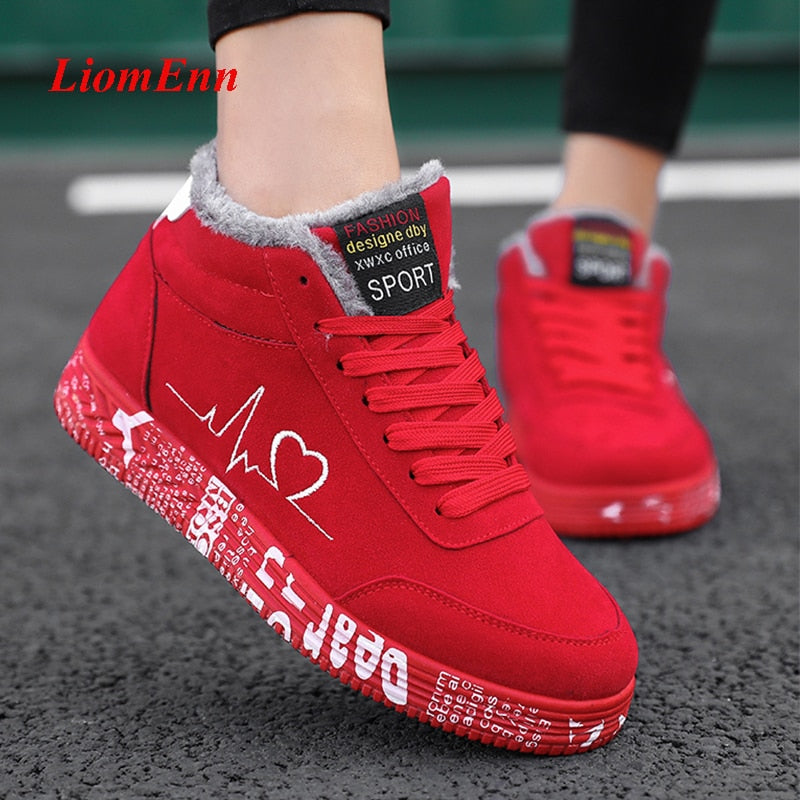 Red Canvas Winter Boots Women Sneakers 2021 New Fur Snow Ankle Boots Men Unisex Casual Sports Shoes Female basket Big Size 35-44
