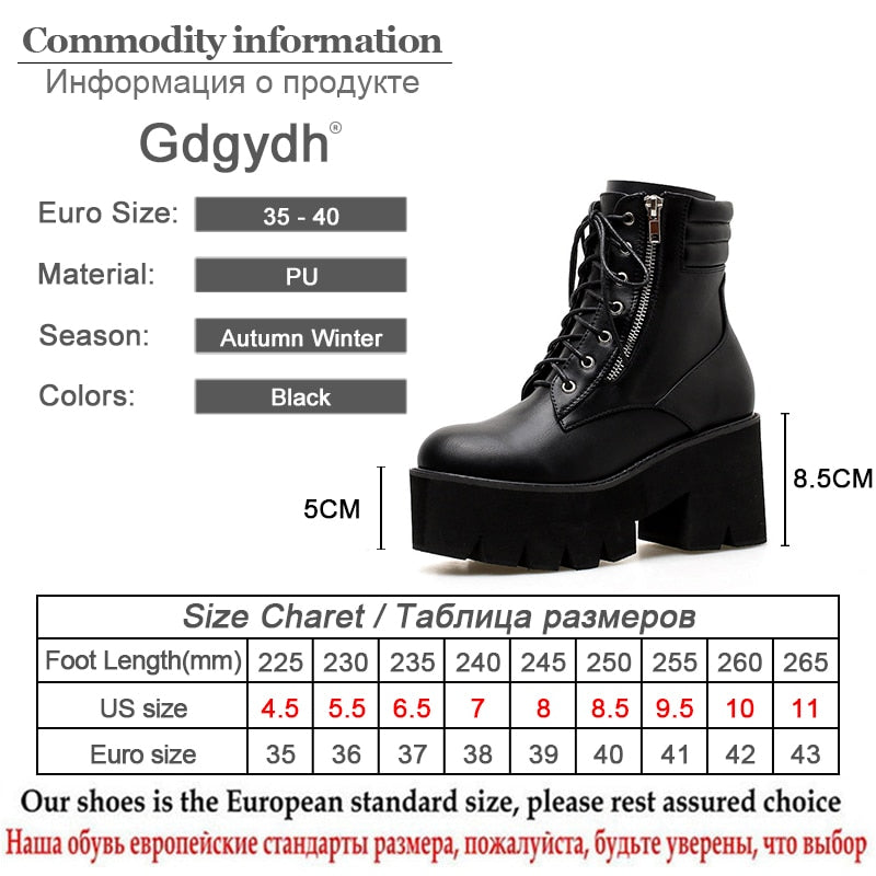 Ankle Boots For Women Motorcycle Boots Chunky Heels Casual Lacing Round Toe Platform Boots Shoes Female