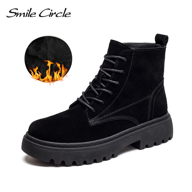 Smile Circle Ankle Boots Suede Leather women Flat platform Short Boots Ladies shoes fashion Autumn winter boots
