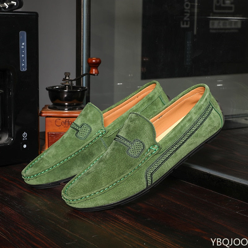 Genuine Leather Formal Business Casual Green Orange Moccasin Sneakers Flats