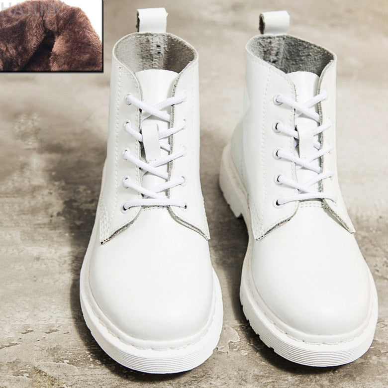 Genuine Leather Boots Women White Ankle Boots Motorcycle Boots Female Autumn Winter Shoes Woman Punk Botas Mujer 2021 Spring