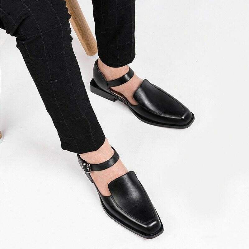 New Black Casual Business Men Shoes Buckle Strap  Round Toe Sandals