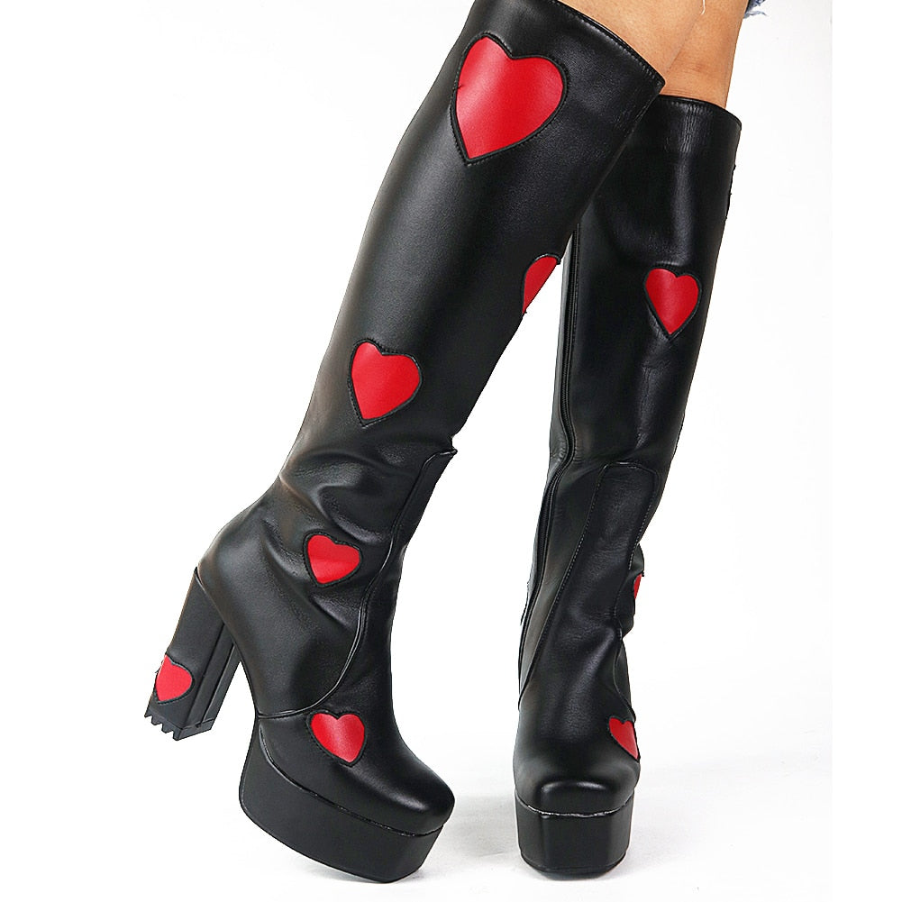 Platform Sweet Heart Boots Fashion Thick Knee High Boots