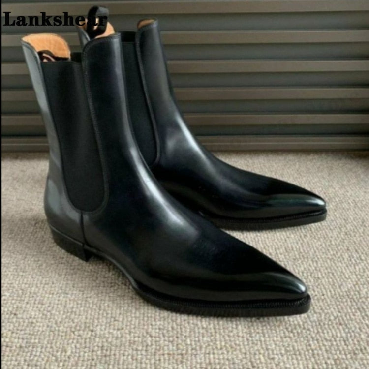 Chelsea Boots Brand Dress  Mid Calf Business Ankle Boots Leather Shoes