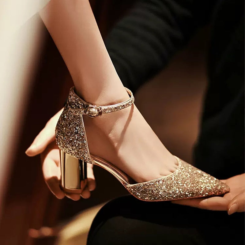 Silver Shiny Sequined Platform Open Toe Gladiator High Heels Shoe – Kalsord