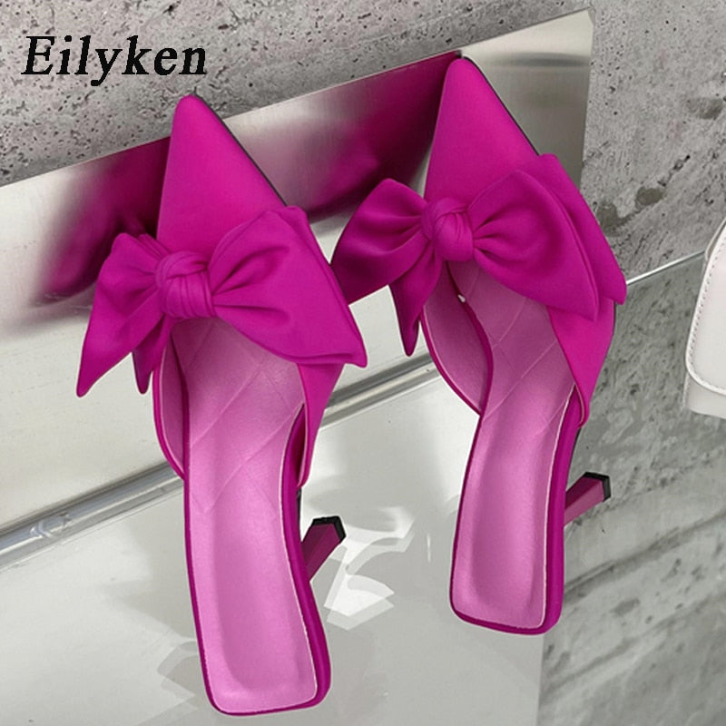 Butterfly-knot Women Slippers Sandals Shallow Pointed Toe Mules
